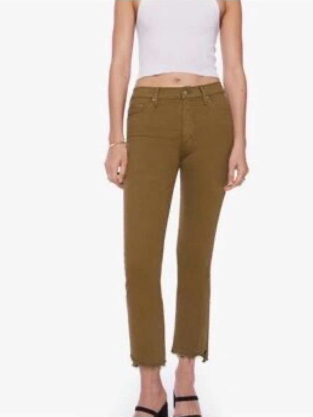 MOTHER Olive-Brown Cropped Straight Jeans